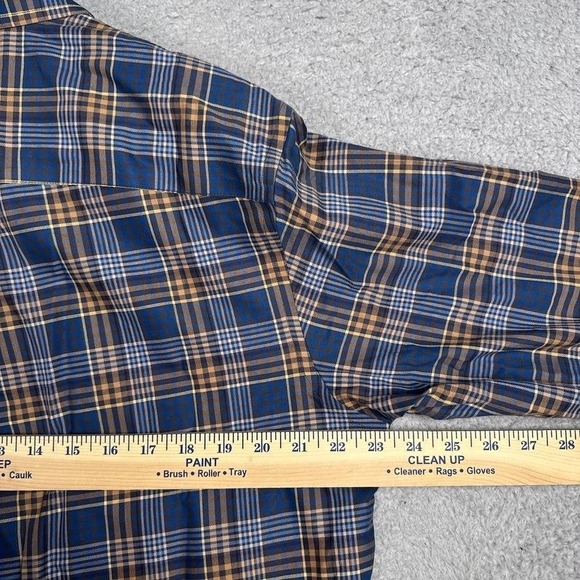Orvis Shirt Mens Medium Blue Brown Plaid Stretch Long Sleeve Button Up Casual - Picture 10 of 12